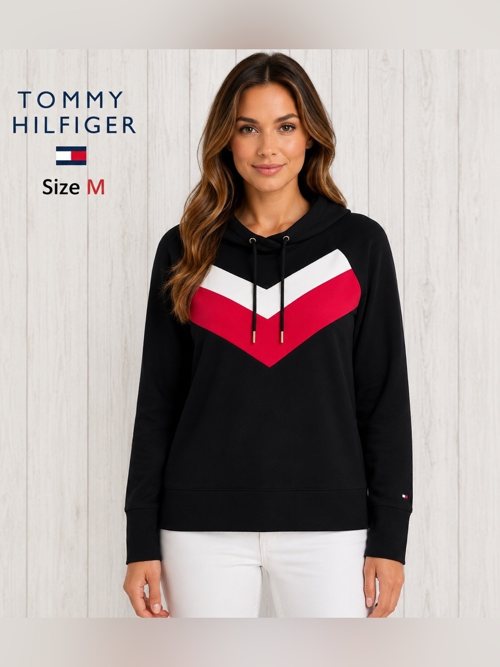 TOMMY HILFIGHER women black sport fleece sweater /size M